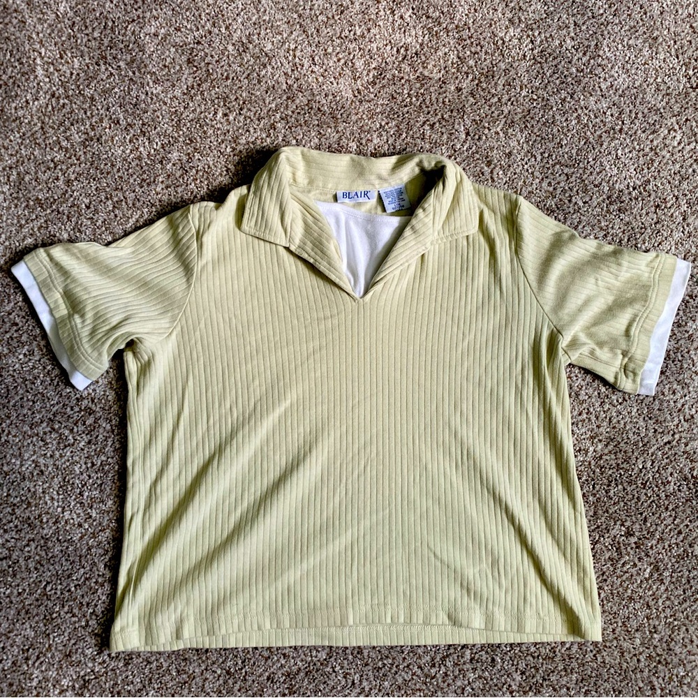 Vintage Green Ribbed Collared Tee